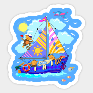 Funny monkeys sailing Sticker